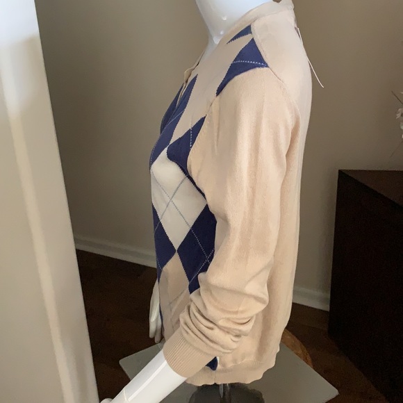 Michael Kors Argyle Cotton Blend Button Cardigan - Size M - Picture 2 of 7